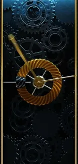 Golden gear clock with black background