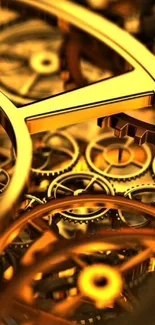 Intricate golden gears and cogs wallpaper for mobile devices, showcasing detailed mechanical art.