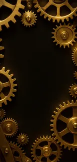 Golden steampunk gears forming a stylish wallpaper design.