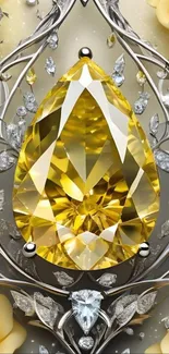 Gold gem with floral and diamond accents.