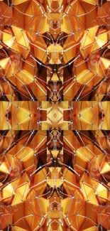 Geometric abstract wallpaper with golden hues and intricate patterns.