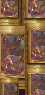 Golden geometric abstract design wallpaper with rich colors.