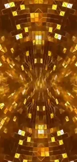 Golden geometric abstract wallpaper with intricate patterns and shimmering hues.