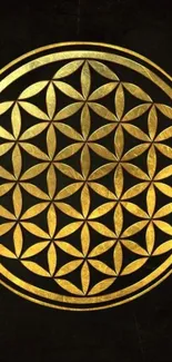 Golden geometric pattern on dark background wallpaper.