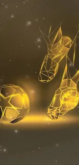 Geometric golden football art wallpaper with abstract glow.