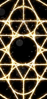 Golden geometric pattern on black phone wallpaper.