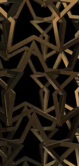 3D golden star geometric pattern on black.