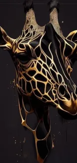 Golden giraffe artwork on a black mobile wallpaper.