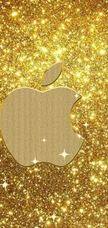 Shimmering gold wallpaper with glittering apple logo.