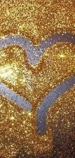 Golden heart with glitter on mobile wallpaper.