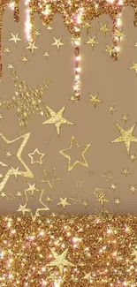 Golden glitter stars on a luxurious mobile wallpaper.