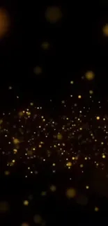 Elegant golden sparkle wallpaper with dark background for mobile.