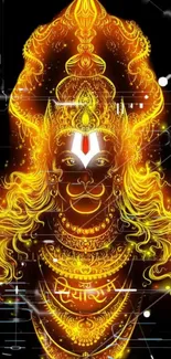 Vibrant golden digital art of Hanuman deity with intricate details.