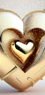 3D golden heart mobile wallpaper with intricate details.