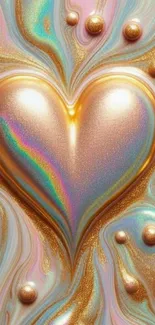 Golden heart with colorful abstract art background wallpaper.