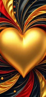 Golden heart with red and black swirls wallpaper.