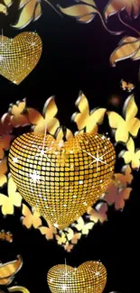Golden heart with butterflies wallpaper art.