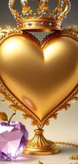 Golden heart with crown and purple gem decoration.