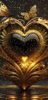 Intricate gold heart with butterflies.