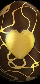 Luxurious golden heart on chocolate egg wallpaper.