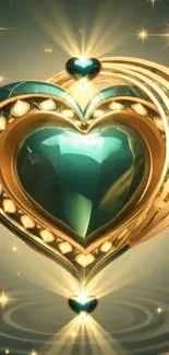 Golden heart with shining jewels and sparkles.