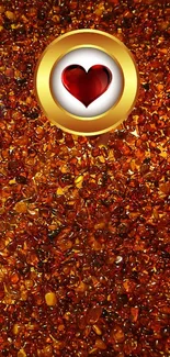 Golden heart and amber gemstone mobile wallpaper with vibrant tones.