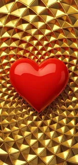 Red heart on a golden geometric pattern background.