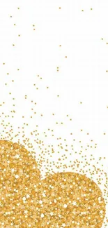 Golden glitter heart mobile wallpaper on white background.