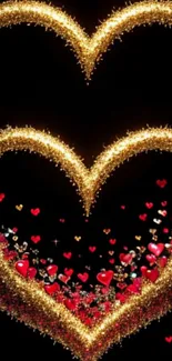 Elegant golden heart wallpaper with glittering effect.