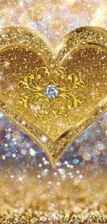 Golden heart with sparkling glitter, perfect for mobile wallpaper.