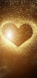 Golden heart with sparkles mobile wallpaper.