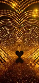 Gold heart design with luminous dots wallpaper.