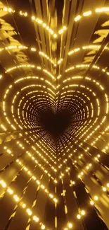 Golden heart-shaped light tunnel wallpaper.