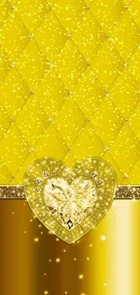 Luxurious golden heart mobile wallpaper with sparkling pattern.