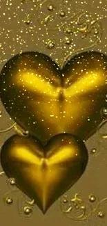 Golden hearts with intricate swirling designs on a rich gold background.