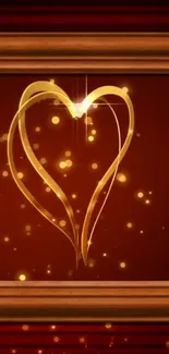 Golden heart glows elegantly on a rich red background, creating a romantic vibe.