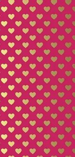 Pink wallpaper with golden heart design for mobile.