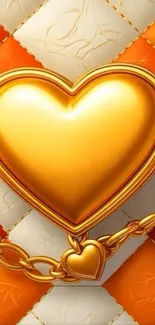 Golden heart and chain on quilt pattern.