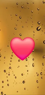 Pink heart with golden raindrops wallpaper.