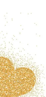 Golden heart with glitter sparkles on a minimalist white background.