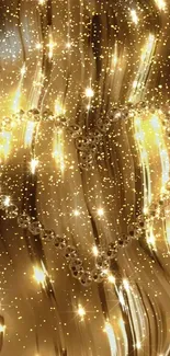 Golden heart with sparkling lights on a luxurious mobile wallpaper.