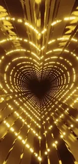 Golden heart tunnel with shimmering lights.
