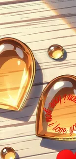 Golden hearts on textured surface wallpaper.