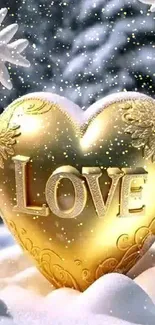 Golden heart in snowy winter setting wallpaper.