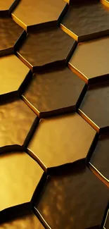Golden hexagonal pattern wallpaper design.
