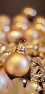 Golden ornament with bokeh background, perfect for holiday wallpaper.