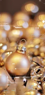 Golden ornaments creating a festive holiday background for mobile.