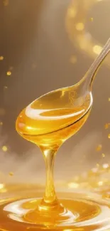 Golden honey drips gracefully from a spoon, creating a stunning visual effect.