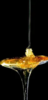 Golden honey dripping in dark background wallpaper.