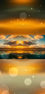 Golden sunset with bokeh effects wallpaper for mobile devices.